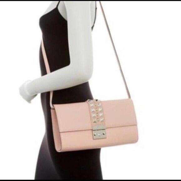 Valentino Cocotte Rose Pink Leather Silver Rockstud Envelope Shoulder Bag $895 - Picture 3 of 16